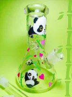 Kawaii Panda Bamboo Glass Beaker Bong, 8 Inch 5mm Borosilicate