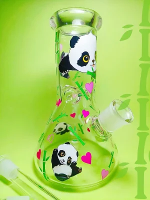 Kawaii Panda Bamboo Glass Beaker Bong, 8 Inch 5mm Borosilicate