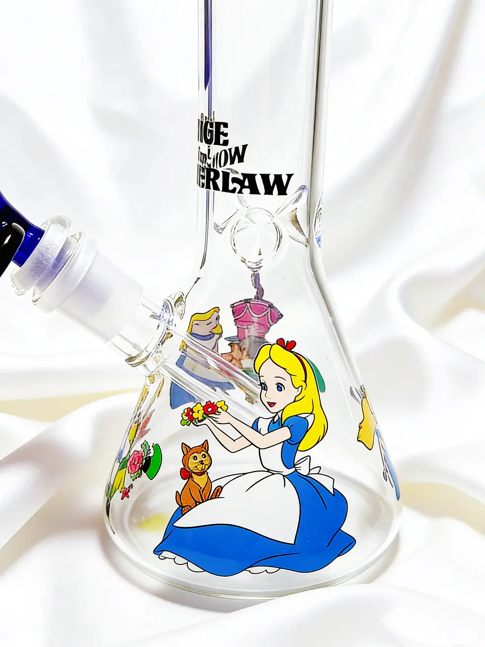Alice in Wonderland 10-Inch Beaker Glass Bong with Cobalt Blue Accents - Image 4