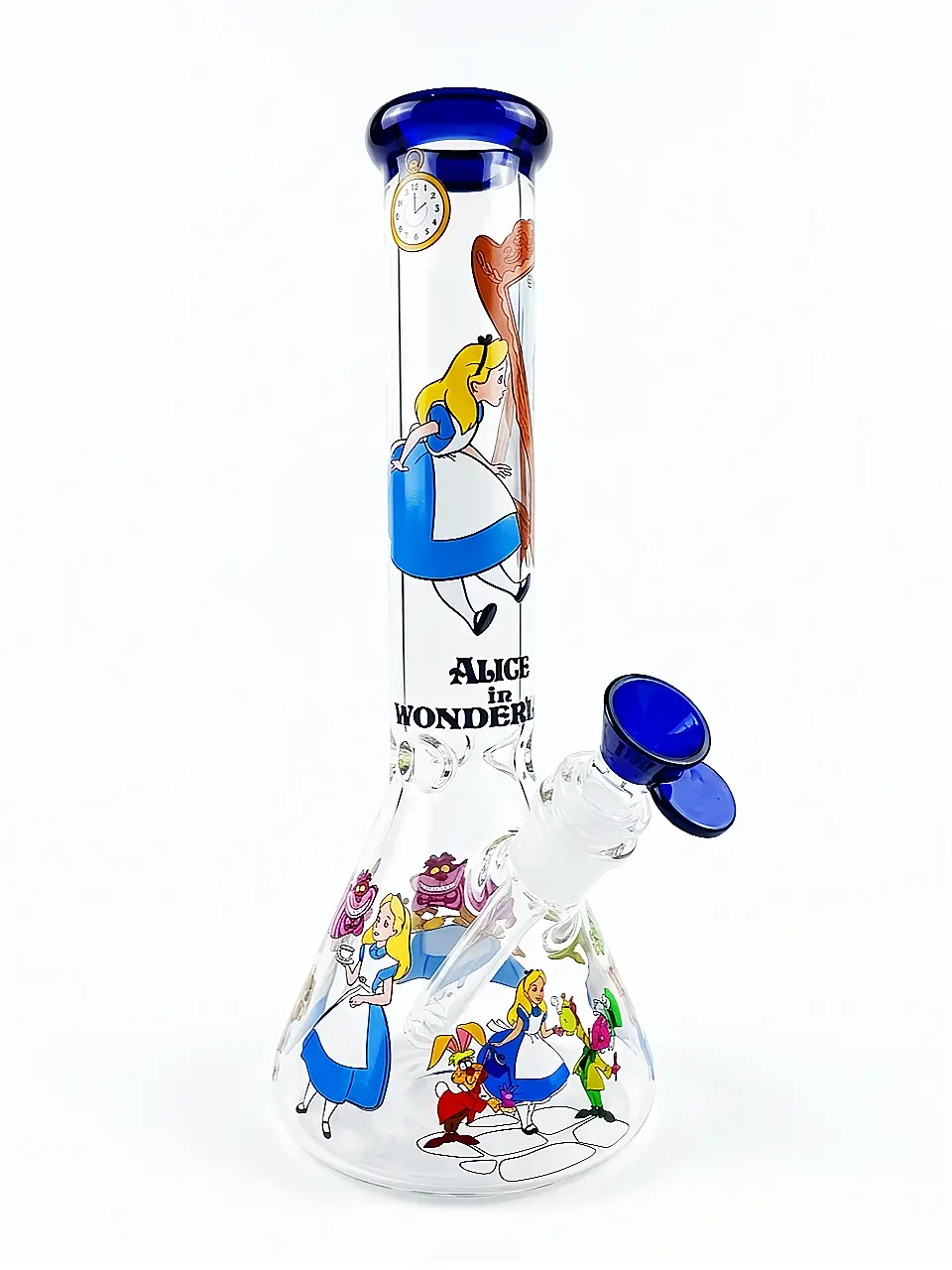 Alice in Wonderland 10-Inch Beaker Glass Bong with Cobalt Blue Accents