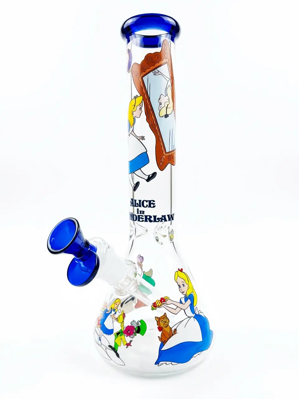 Alice in Wonderland 10-Inch Beaker Glass Bong with Cobalt Blue Accents - Image 2