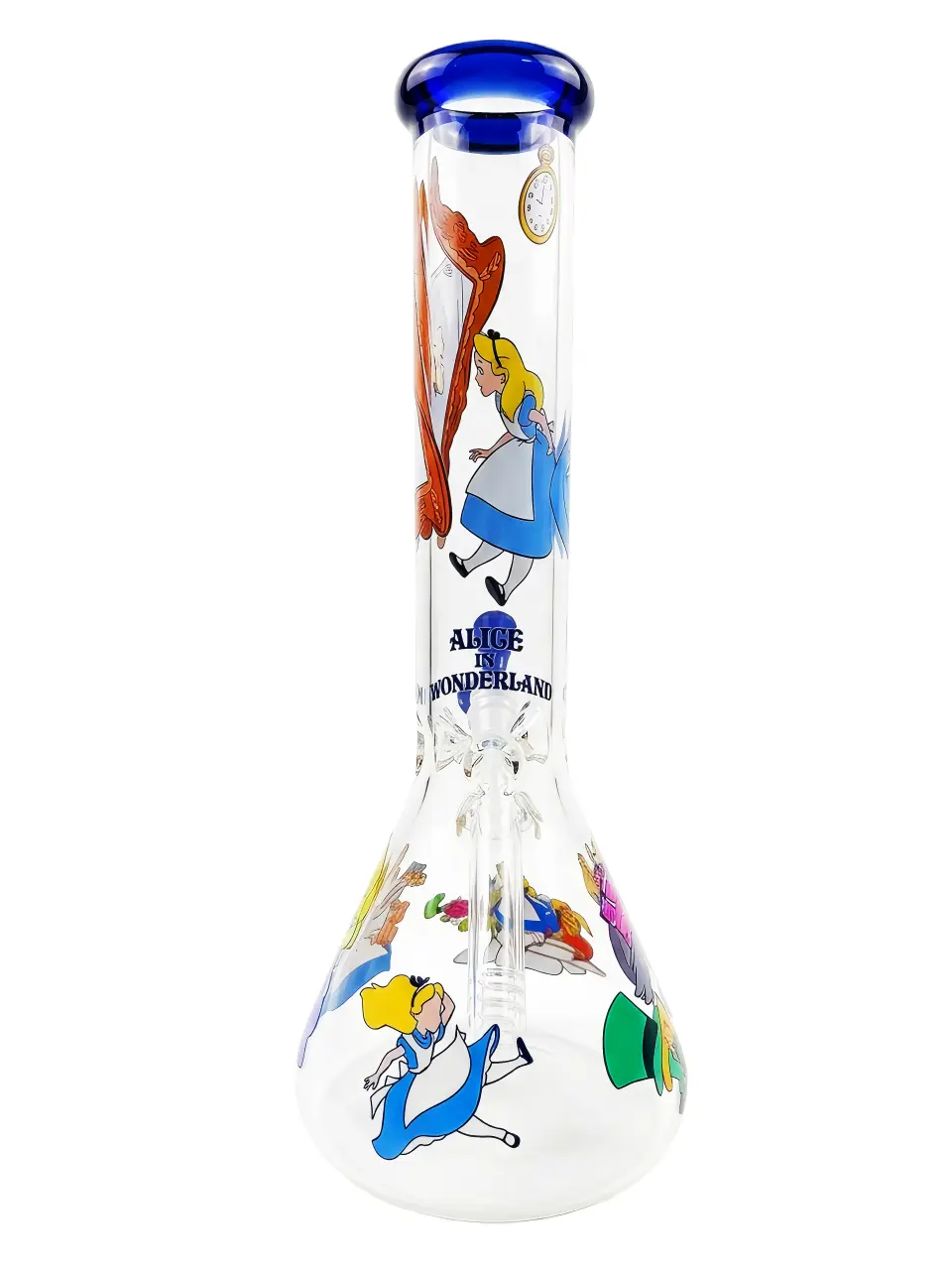 Alice in Wonderland 10-Inch Beaker Glass Bong with Cobalt Blue Accents - Image 3