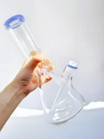 Milk Blue Accent 9mm Thick Clear Borosilicate Beaker Bong