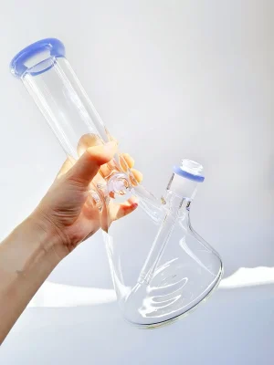 Milk Blue Accent 9mm Thick Clear Borosilicate Beaker Bong
