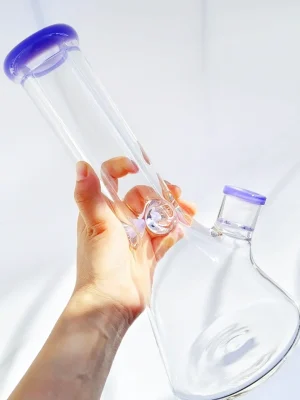 Clear Beaker Bong with Milk Purple Accents, 9mm Thick Glass