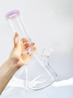 Milk Pink Accent Clear 9mm Thick Borosilicate Beaker Bong