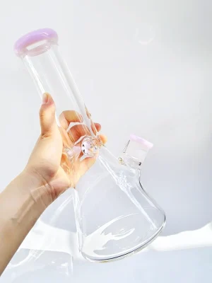 Milk Pink Accent Clear 9mm Thick Borosilicate Beaker Bong