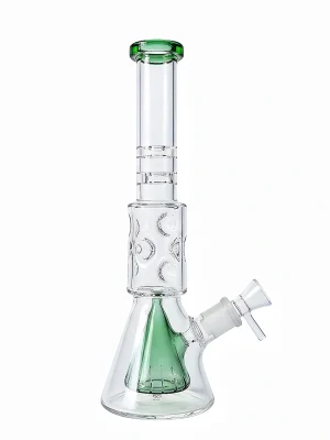 12-Inch Collins Perc Beaker Glass Bong - Green, Blue & Black