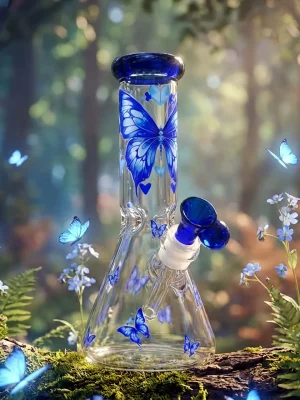 Aurora Butterfly Blue 10 Inch Beaker Glass Bong