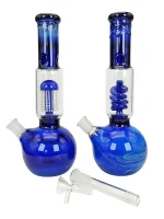 11-Inch Sapphire Blue Bubble Base Glass Bong with Percolator