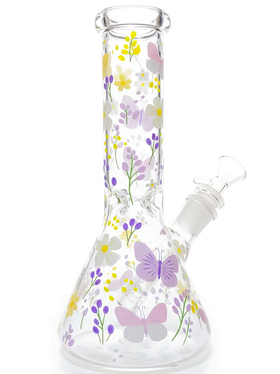 8-Inch Daisy & Butterfly Beaker Glass Bong | Pastel Garden - Image 4
