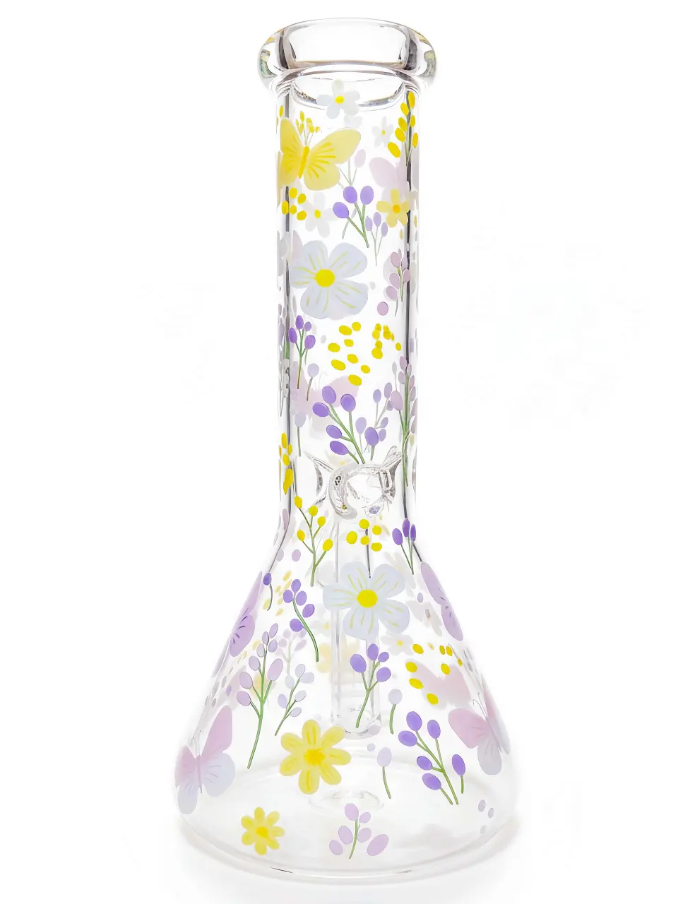 8-Inch Daisy & Butterfly Beaker Glass Bong | Pastel Garden - Image 3