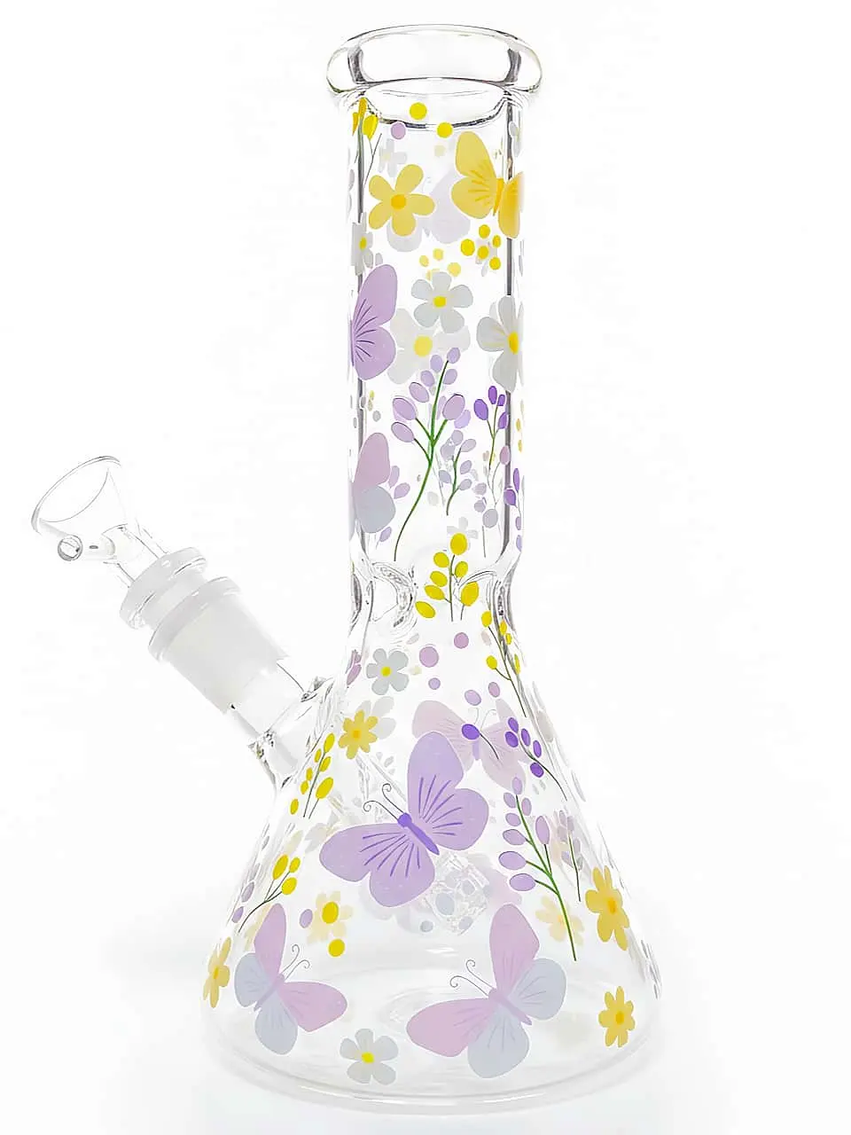 8-Inch Daisy & Butterfly Beaker Glass Bong | Pastel Garden - Image 2