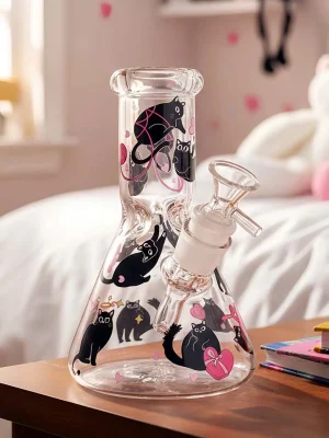 8-Inch Wide-Bore Black Cat Beaker Glass Bong