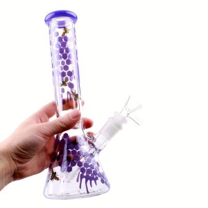 Lavender Purple Beehive Beaker Glass Bong with Bee Accents
