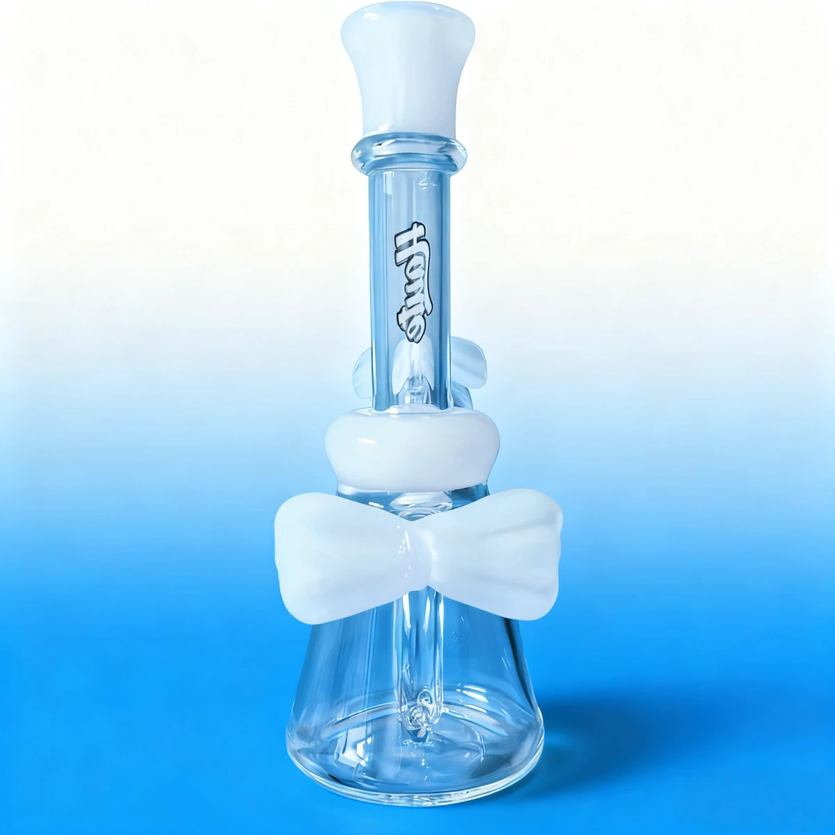 7-Inch Bow Accent Clear Glass Bong with White Details