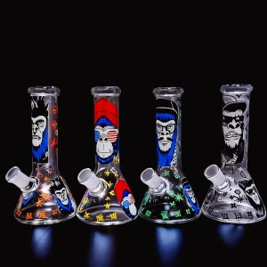 Glow-in-the-Dark LV-Inspired Beaker Glass Bong, 8 Inch