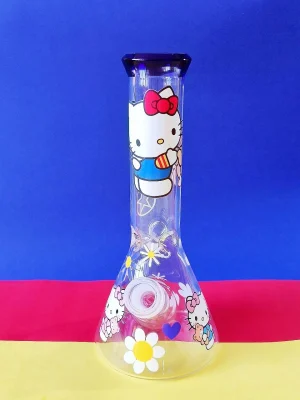 Hello Kitty & Bear Garden Beaker Bong 10 in Clear Borosilicate Glass