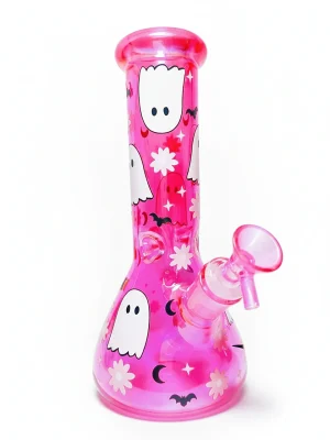 10 Inch Hot Pink Glitter Ghost Halloween Beaker Bong