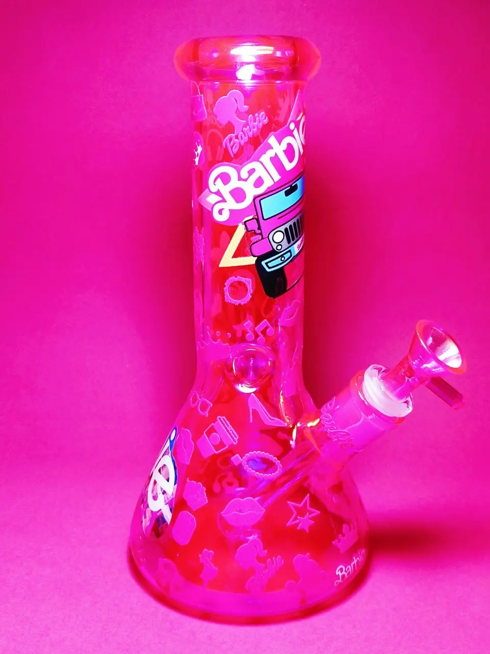 Pink Iridescent Barbie Dream Drive Beaker Glass Bong - Image 3