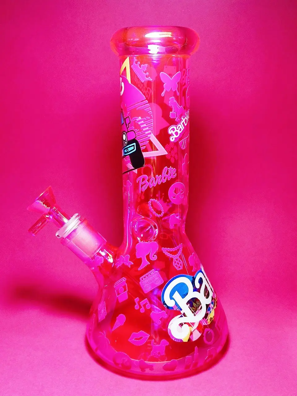 Pink Iridescent Barbie Dream Drive Beaker Glass Bong - Image 4
