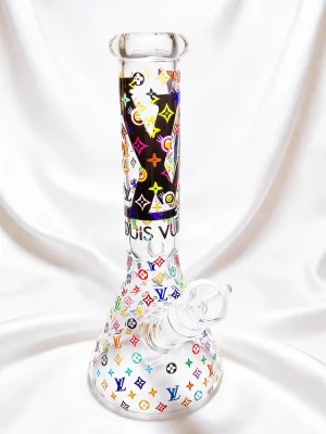 Monogram Beaker Glass Bong, 10 Inch Clear Borosilicate