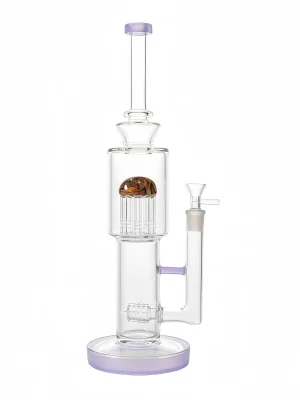 15-Inch Milky Purple Wig Wag Straight Tube Bong with Inline and Tree Perc