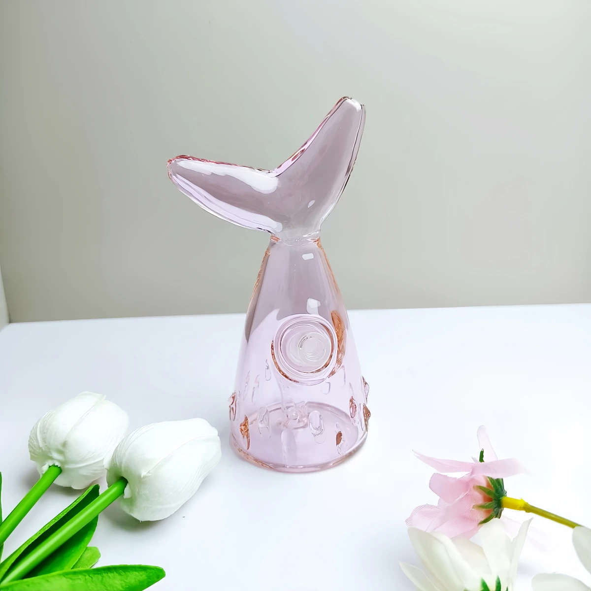 6.7-Inch Pink Mermaid Tail Borosilicate Glass Bubbler
