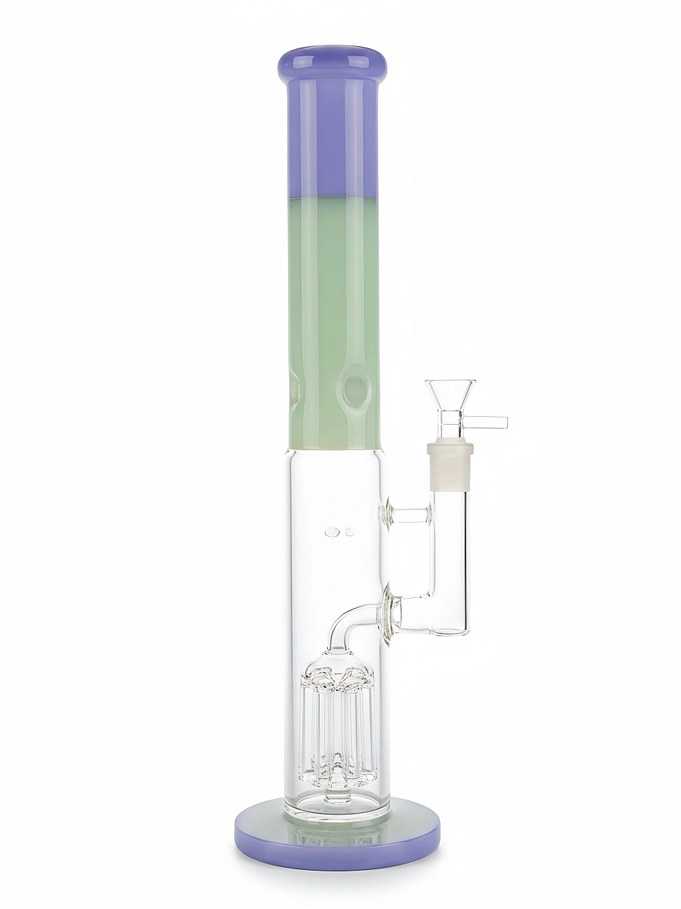 14 Inch Grape & Jade Dual-Tone Straight Tube Bong with Tree Perc and Ice Catcher