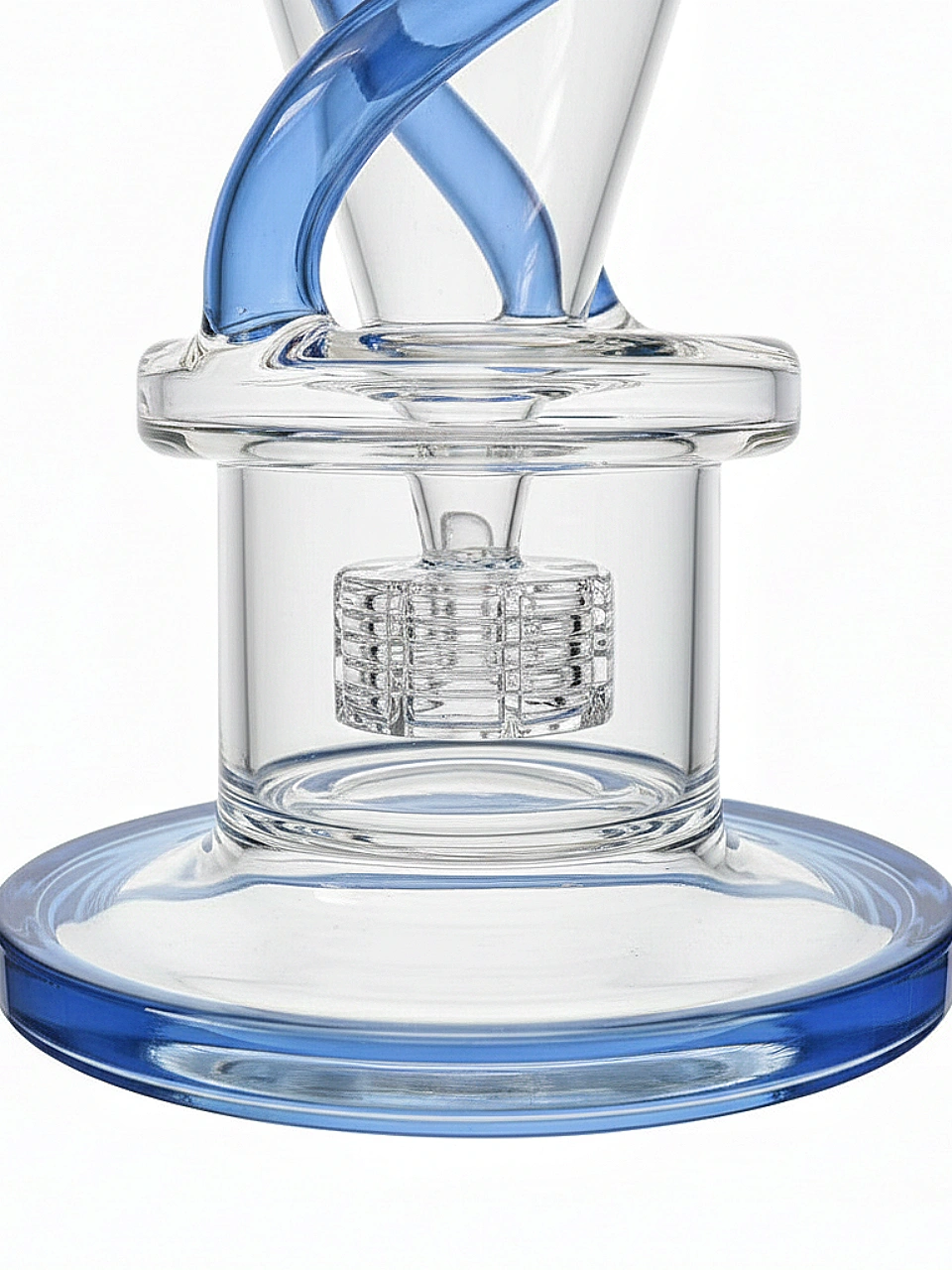 9.5-Inch Blue Matrix Recycler Glass Bong with Bent Neck and Fixed Downstem - Image 2