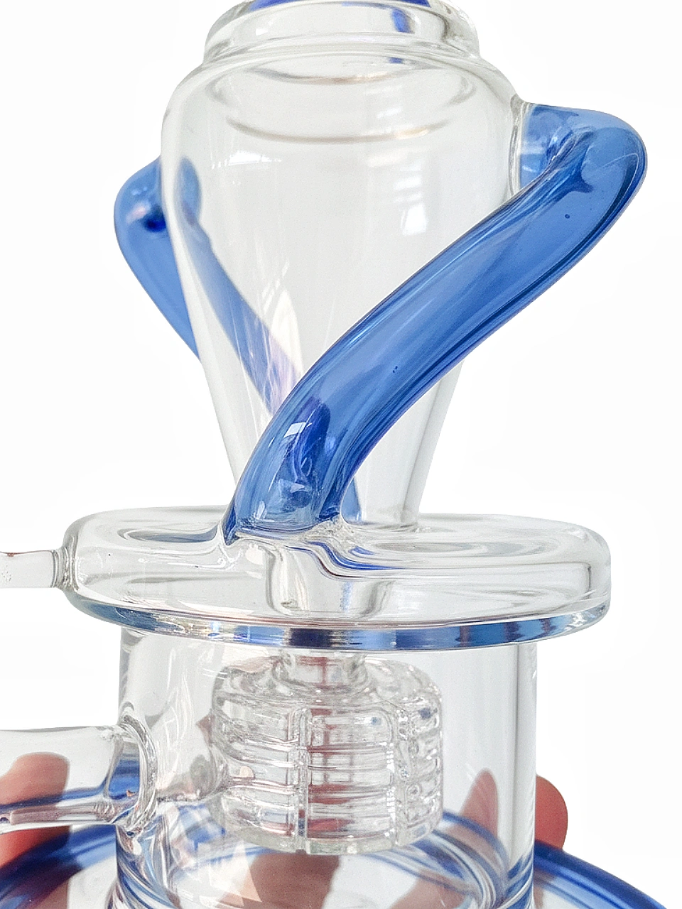 9.5-Inch Blue Matrix Recycler Glass Bong with Bent Neck and Fixed Downstem - Image 3