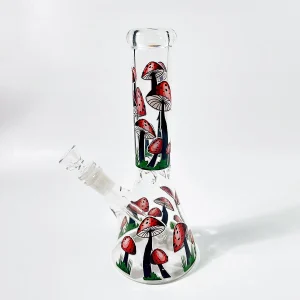 Black and Red Mushroom Glass Beaker Bong