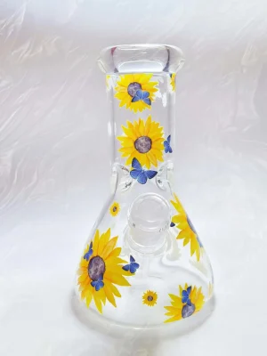 Sunflower & Butterfly 8-Inch 5mm Borosilicate Beaker Bong