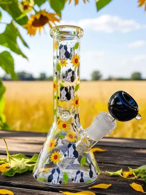Countryside Cow Cat Sunflower Beaker Glass Bong