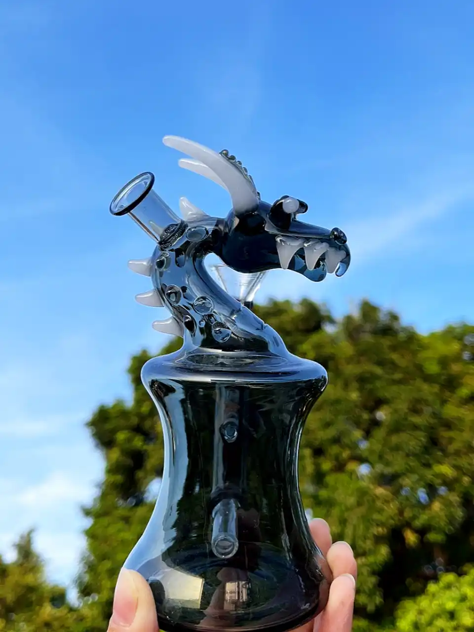 7 Inch Handcrafted Obsidian Drake Dragon Glass Bong - Image 2