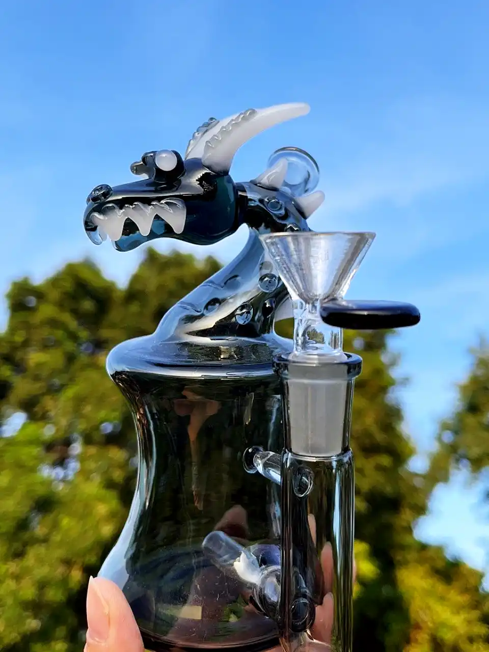 7 Inch Handcrafted Obsidian Drake Dragon Glass Bong