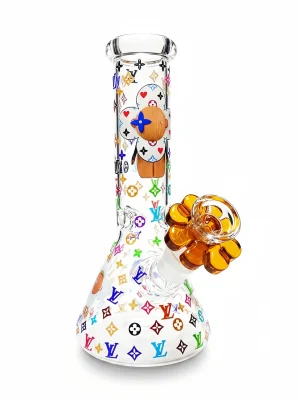 Vivienne Mascot Mini Beaker Bong with Rainbow Floral Design