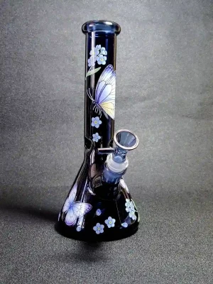 10 Inch Midnight Butterfly Garden Borosilicate Glass Beaker Bong