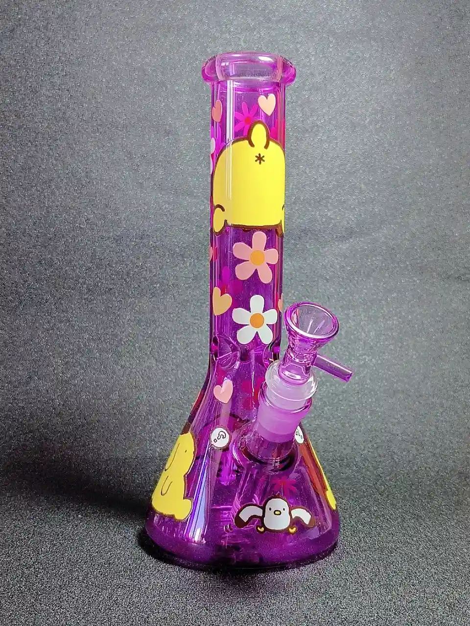10" Pompompurin Peachy Mood Purple Borosilicate Glass Beaker Bong