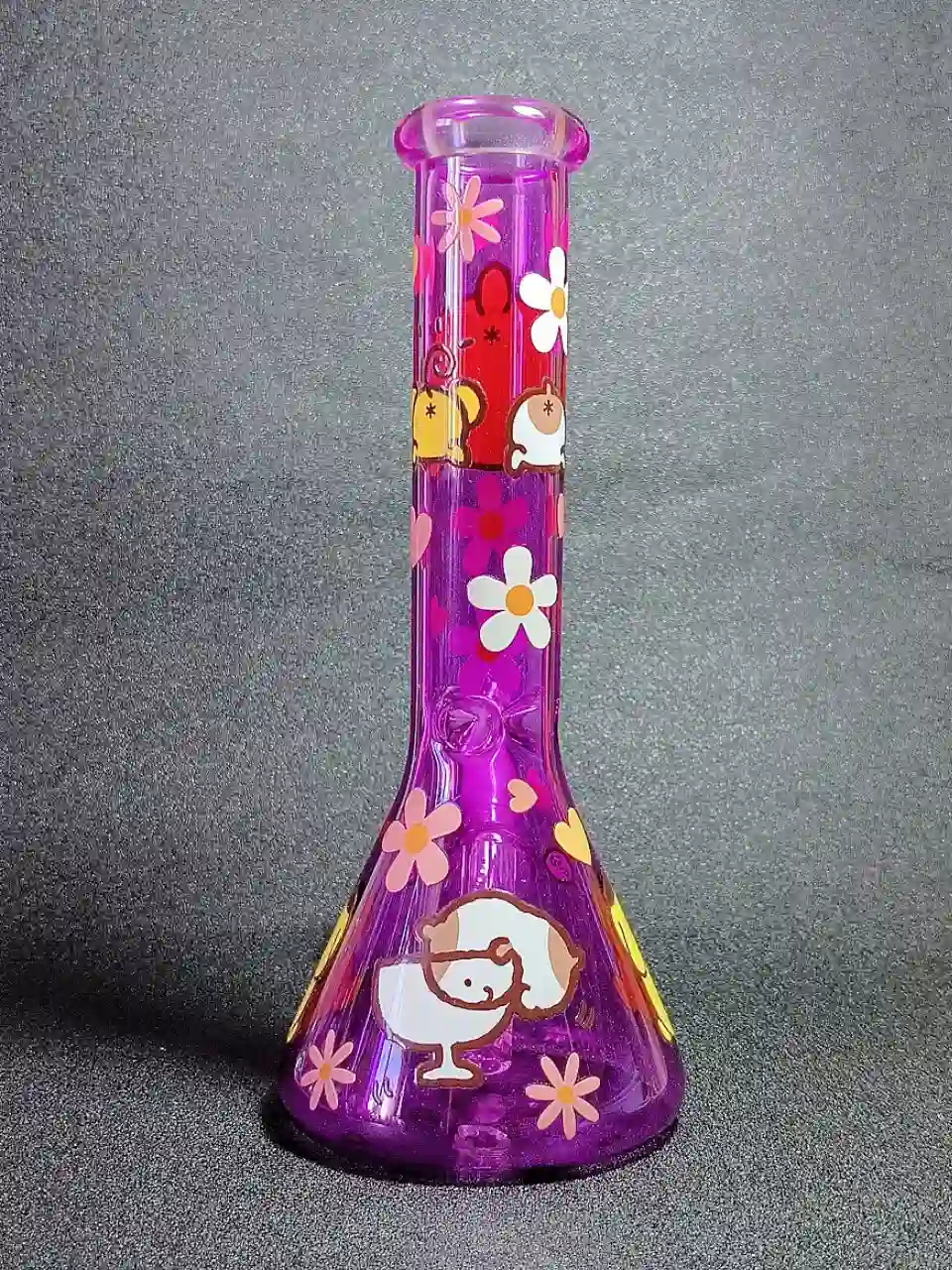 10" Pompompurin Peachy Mood Purple Borosilicate Glass Beaker Bong - Image 2