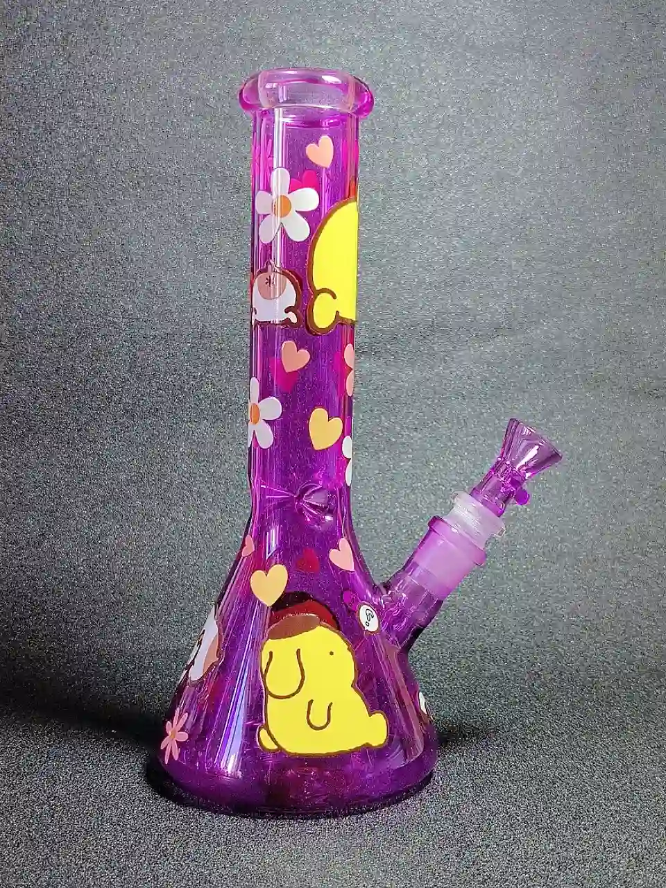 10" Pompompurin Peachy Mood Purple Borosilicate Glass Beaker Bong - Image 3