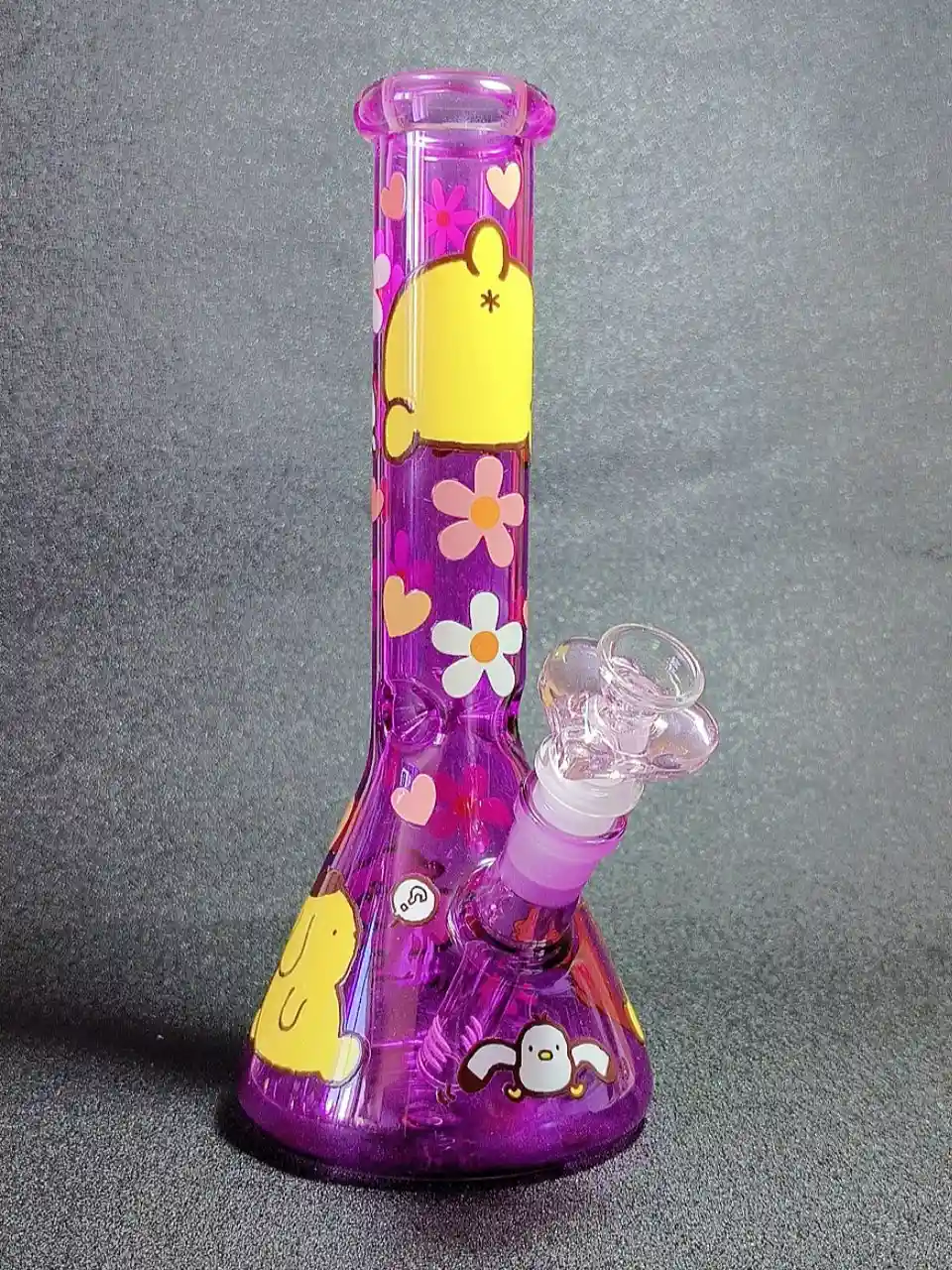 10" Pompompurin Peachy Mood Purple Borosilicate Glass Beaker Bong - Image 4