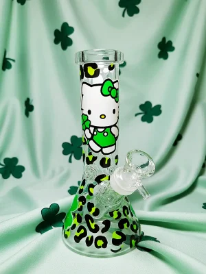 Hello Kitty Green Leopard Beaker Glass Bong