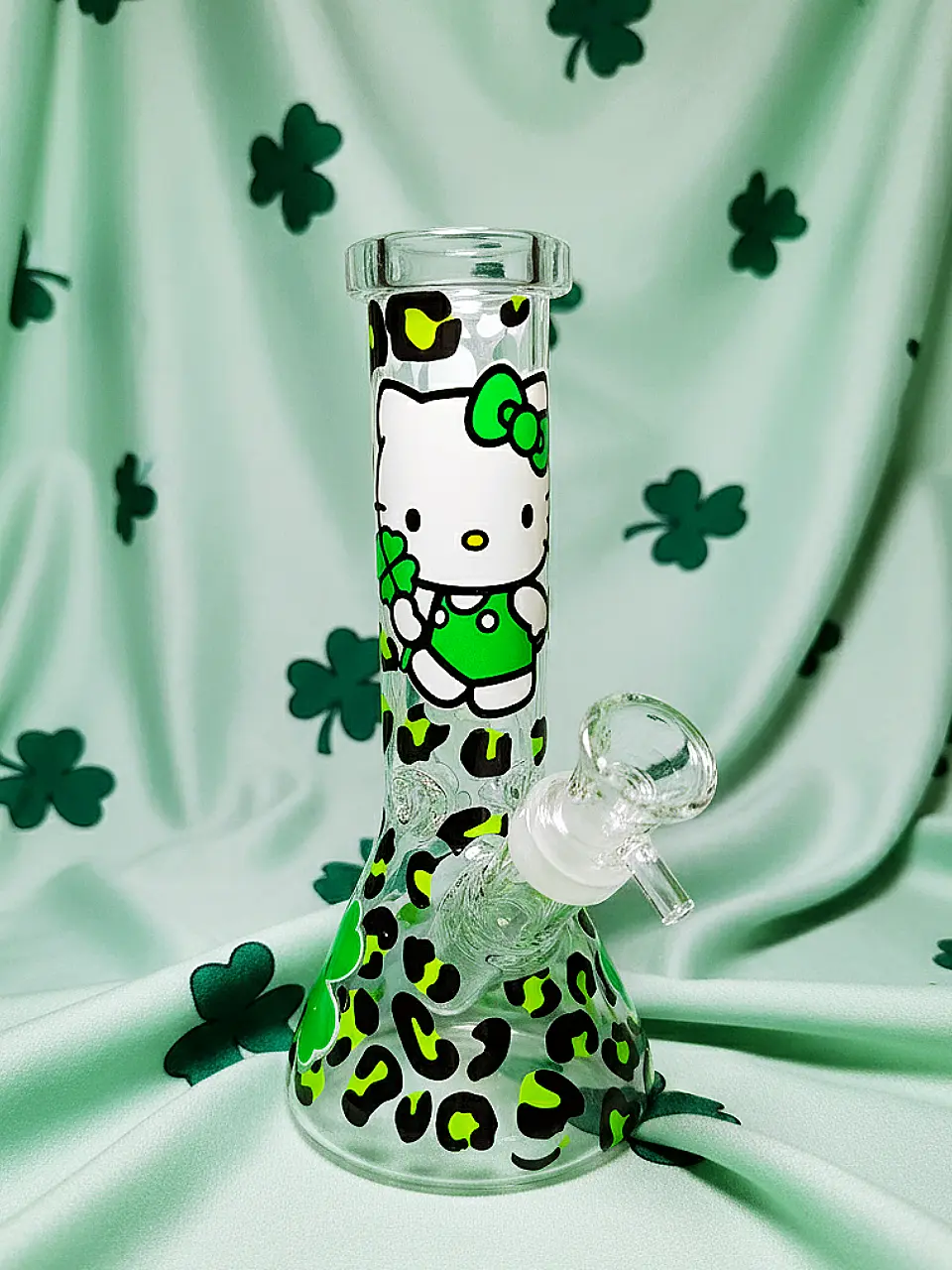 Hello Kitty Green Leopard Beaker Glass Bong
