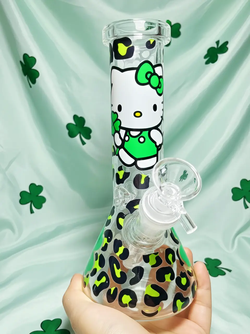 Hello Kitty Green Leopard Beaker Glass Bong - Image 3