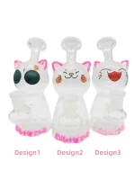 Hand-Painted Cat Expression Borosilicate Glass Bubbler Bong 5.5in