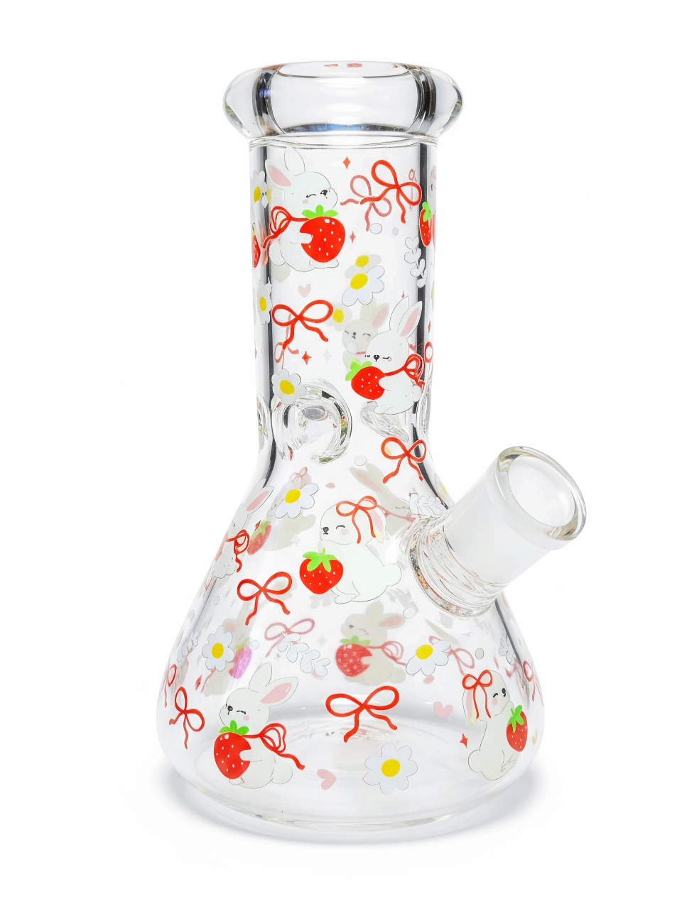 Strawberry Bunny Kawaii Beaker Glass Bong, 8 Inch, 5mm Borosilicate