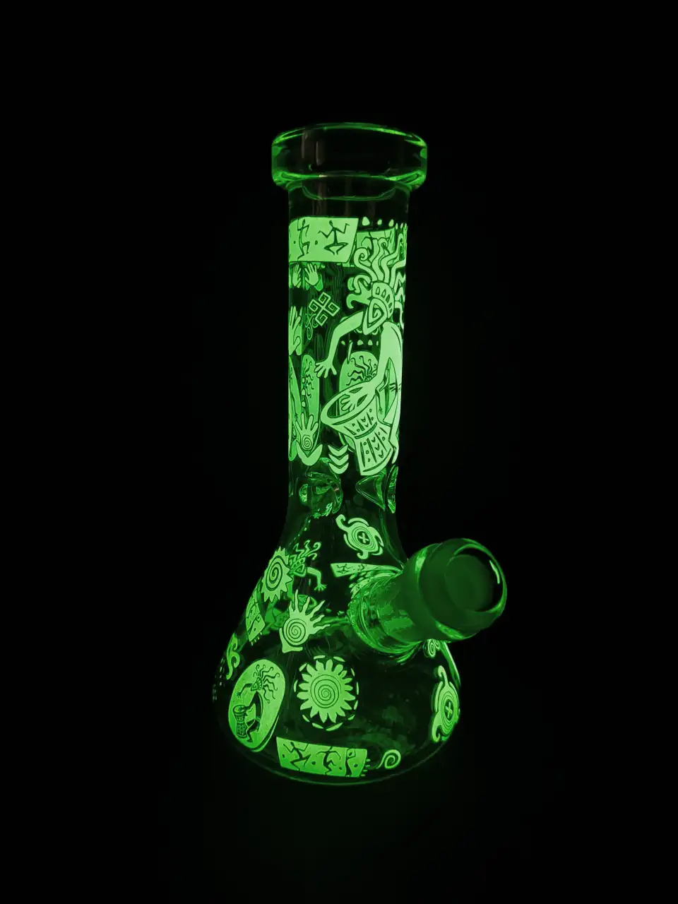 8" Kokopelli Tribal Totem Glow Borosilicate Glass Beaker Bong - Image 2