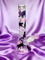 Black Cat & Heart 10 Inch Clear Borosilicate Beaker Bong