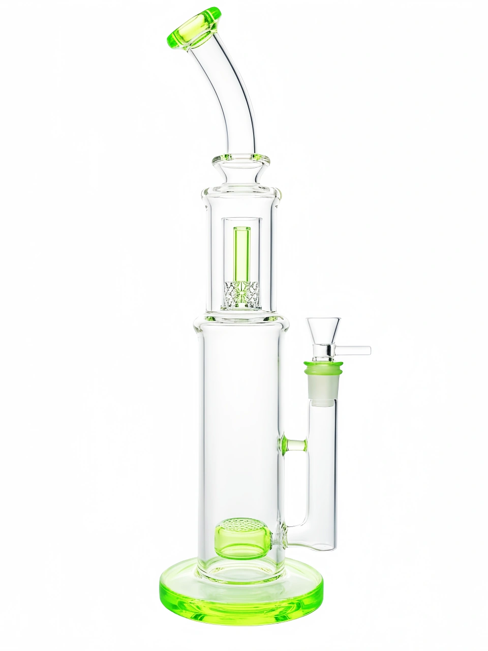 16-Inch Neon Green Stemless Dual-Perc Straight Tube Bong